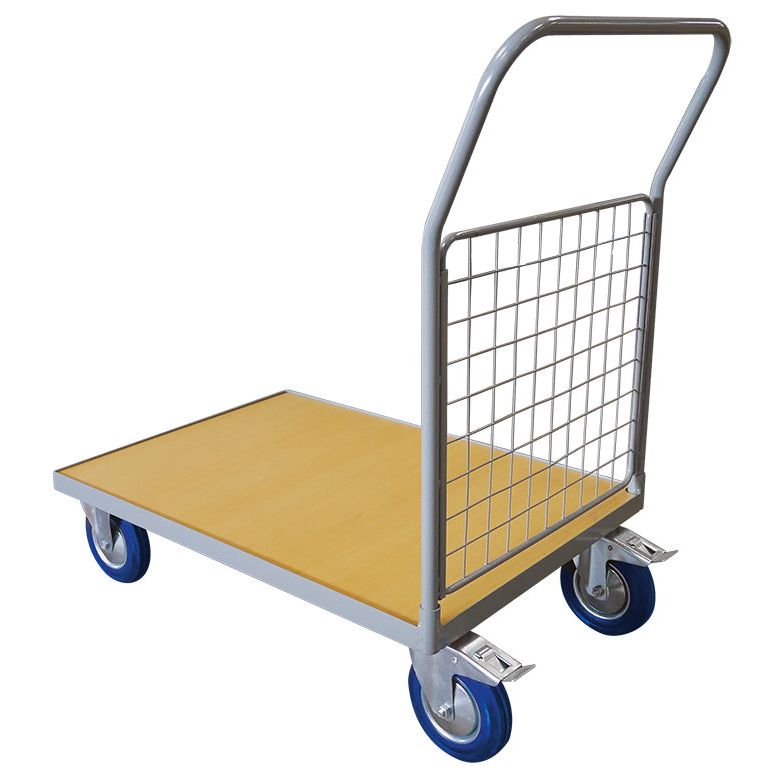 Chariot plateau bois 500 kg avec 1 dossier grillagé (petit) - Rotaket Manutention