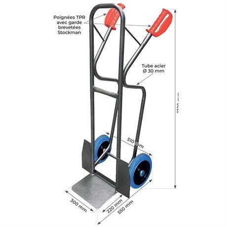 Diable acier charge haute 300 kg - Rotaket Manutention