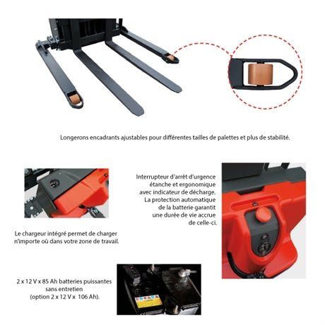 Gerbeur électrique longerons encadrants 1000 kg - Rotaket Manutention