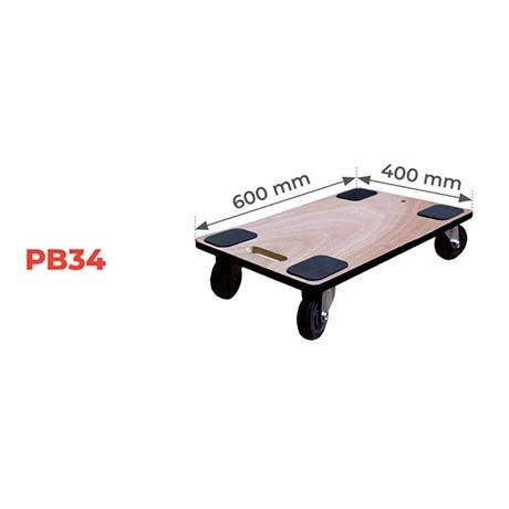Plateau roulant bois 350 kg 600 x 400 mm roues caoutchouc - Rotaket Manutention