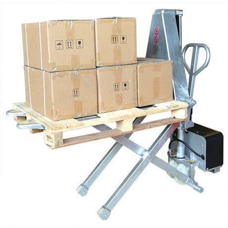 Transpalette électrique haute levée galvanisé 1000 kg - Rotaket Manutention