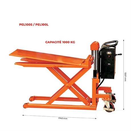 Transpalette haute levée électrique grande capacité largeur 1000 kg - Rotaket Manutention