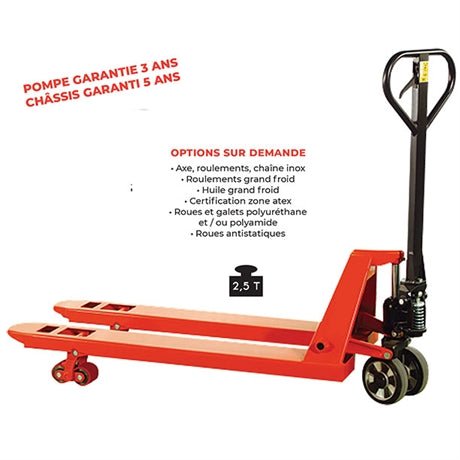 Transpalette manuel basic 2500 kg - timon non monté au dessus de 3 unités commandées - Rotaket Manutention