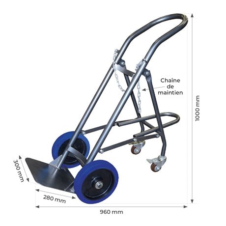 Diable porte 1 bouteille avec béquille escamotable 120 kg