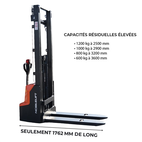 Gerbeur électrique lithium capacité 1300 kg et batterie 100 Ah