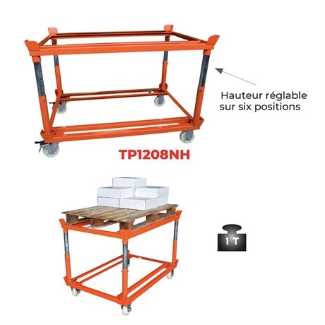 Rouleur de palette 1000 kg hauteur réglable 6 positions